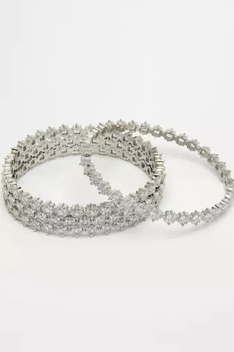 women set of 4 silver-plated cz stone-studded handcrafted bangles