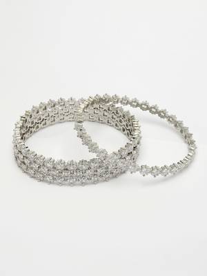 women set of 4 silver-plated cz stone-studded handcrafted bangles 5