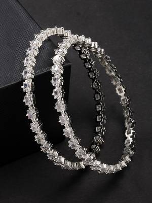 women set of 2 silver-plated cz stone-studded handcrafted bangles 1
