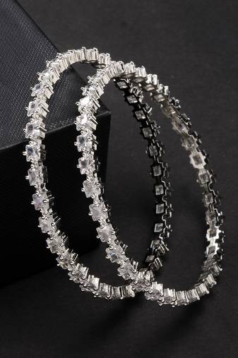women set of 2 silver-plated cz stone-studded handcrafted bangles