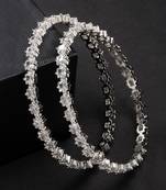 women set of 2 silver-plated cz stone-studded handcrafted bangles
