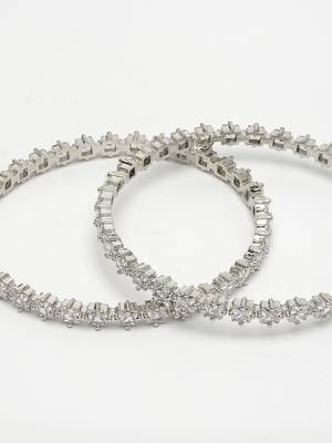 women set of 2 silver-plated cz stone-studded handcrafted bangles 2