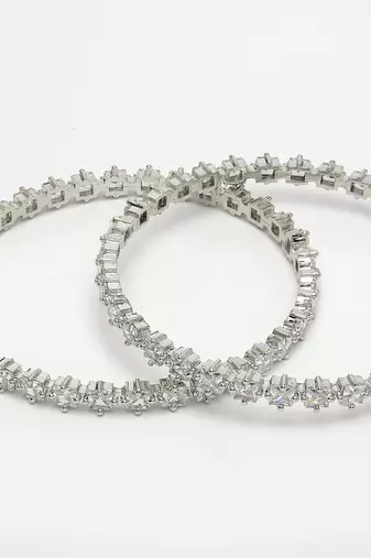 women set of 2 silver-plated cz stone-studded handcrafted bangles