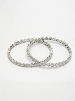 women set of 2 silver-plated cz stone-studded handcrafted bangles 4