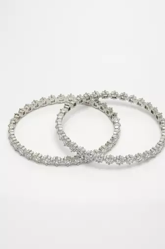 women set of 2 silver-plated cz stone-studded handcrafted bangles