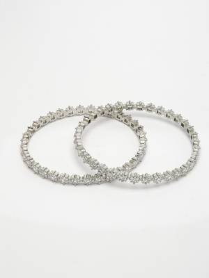 women set of 2 silver-plated cz stone-studded handcrafted bangles 5