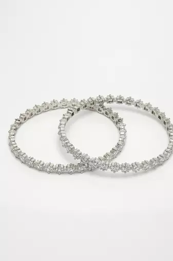 women set of 2 silver-plated cz stone-studded handcrafted bangles