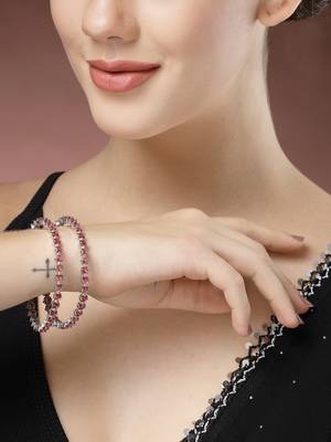 women set of 2 pink cz stone-studded handcrafted bangles 1