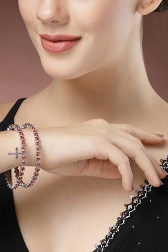 women set of 2 pink cz stone-studded handcrafted bangles