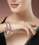 women set of 2 pink cz stone-studded handcrafted bangles