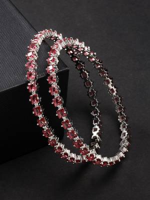 women set of 2 pink cz stone-studded handcrafted bangles 2