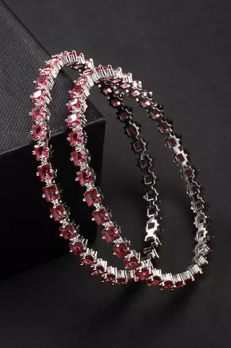 women set of 2 pink cz stone-studded handcrafted bangles