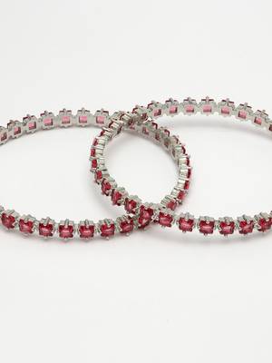 women set of 2 pink cz stone-studded handcrafted bangles 3