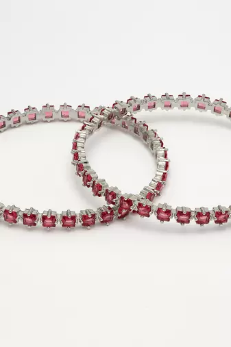 women set of 2 pink cz stone-studded handcrafted bangles