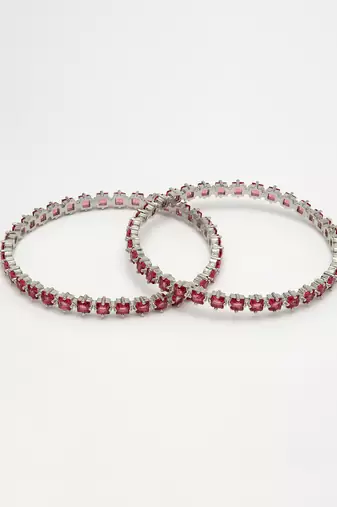 women set of 2 pink cz stone-studded handcrafted bangles