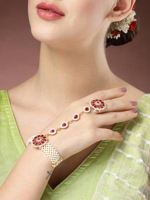 women red gold-plated stone studded handcrafted ring bracelet 1