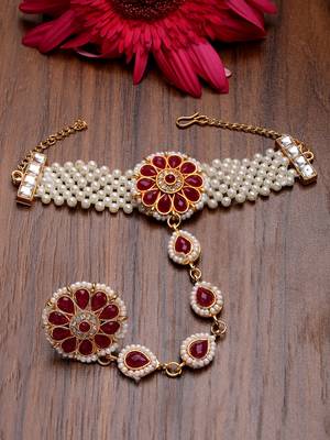 women red gold-plated stone studded handcrafted ring bracelet 2