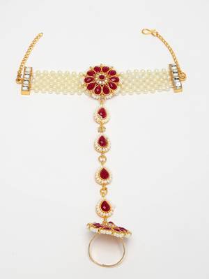 women red gold-plated stone studded handcrafted ring bracelet 3