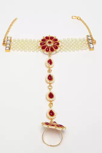women red gold-plated stone studded handcrafted ring bracelet