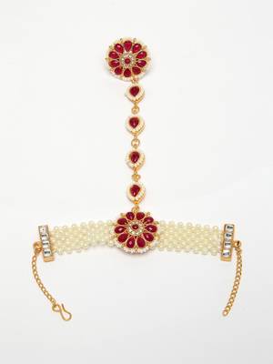 women red gold-plated stone studded handcrafted ring bracelet 4