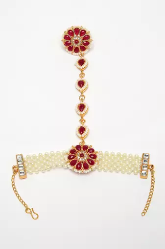 women red gold-plated stone studded handcrafted ring bracelet