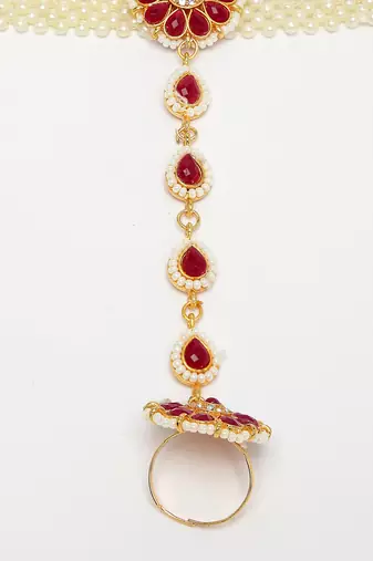 women red gold-plated stone studded handcrafted ring bracelet
