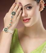 women green gold-plated stone studded handcrafted ring bracelet