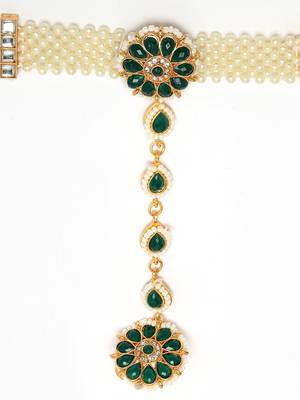 women green gold-plated stone studded handcrafted ring bracelet 3