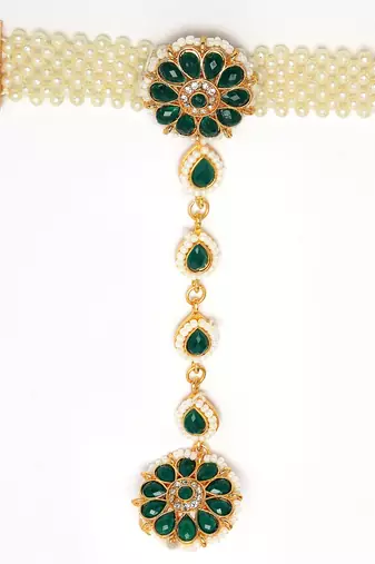 women green gold-plated stone studded handcrafted ring bracelet