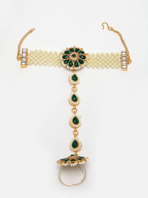women green gold-plated stone studded handcrafted ring bracelet 4