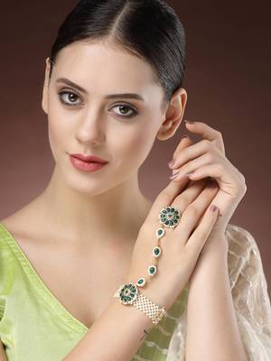women green gold-plated stone studded handcrafted ring bracelet 5