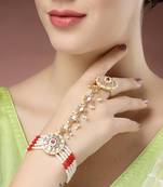 women red gold-plated stone studded handcrafted ring bracelet