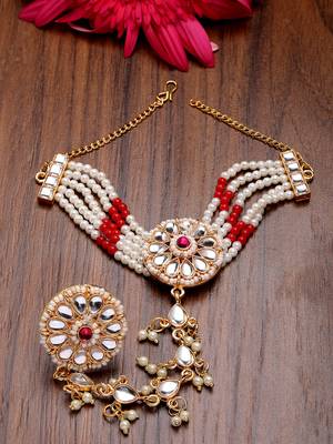 women red gold-plated stone studded handcrafted ring bracelet 2