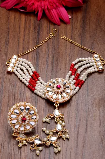 women red gold-plated stone studded handcrafted ring bracelet