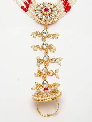 women red gold-plated stone studded handcrafted ring bracelet 3
