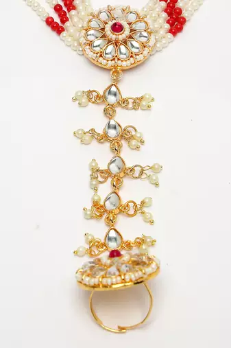 women red gold-plated stone studded handcrafted ring bracelet