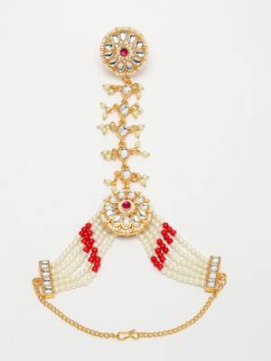 women red gold-plated stone studded handcrafted ring bracelet 4