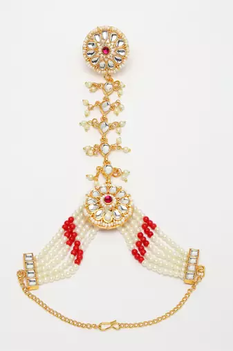 women red gold-plated stone studded handcrafted ring bracelet