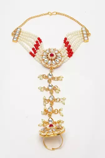 women red gold-plated stone studded handcrafted ring bracelet