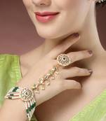 women green gold-plated stone studded handcrafted ring bracelet
