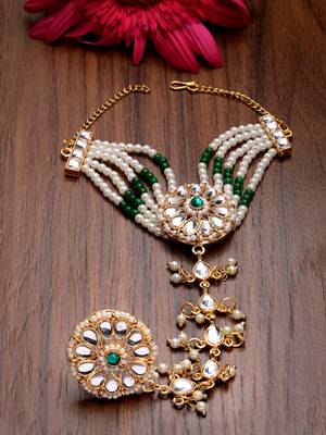 women green gold-plated stone studded handcrafted ring bracelet 2