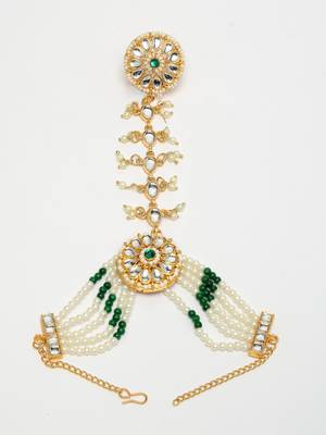 women green gold-plated stone studded handcrafted ring bracelet 4
