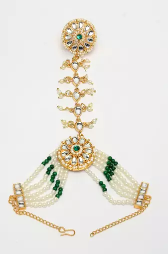 women green gold-plated stone studded handcrafted ring bracelet
