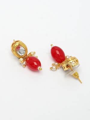 women red artificial beads layered necklace with drop earrings 4