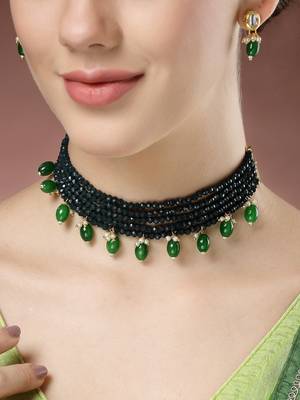 women green artificial beads layered necklace with drop earrings 1