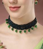 women green artificial beads layered necklace with drop earrings