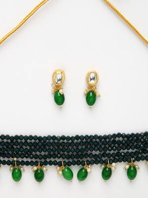 women green artificial beads layered necklace with drop earrings 3