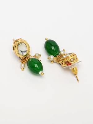 women green artificial beads layered necklace with drop earrings 4