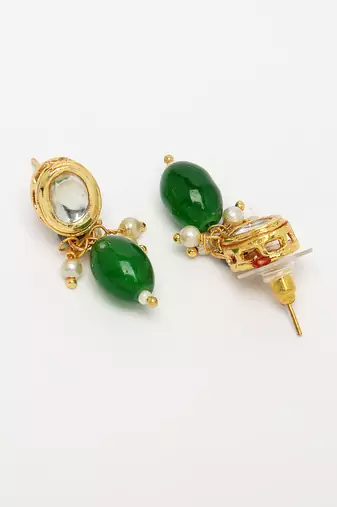 women green artificial beads layered necklace with drop earrings