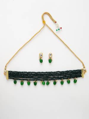 women green artificial beads layered necklace with drop earrings 5